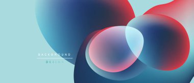 Soyut sıvı şekilleri örtüşür ve canlı renk değişimleri yaratır. Mavi, kırmızı renkler dizaynın baskın rengidir. Hareketi ve enerjiyi gösterir. Modern estetik.