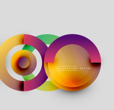 Soyut daireler örtüşür, canlı renkler harmanlanır. Modern tasarım ögesi, temiz estetik, uygun arkaplan dokusu.