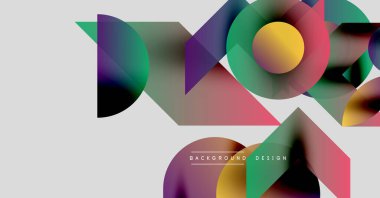Soyut geometrik şekiller örtüşür, canlı renkli kompozisyon oluşturur. Modern tasarım elementleri dinamik görsel deneyim önerir.
