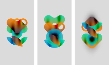 Soyut sanat. Üç panel üst üste binen renkli şekilleri gösteriyor. Yumuşak eğimler bulanık, organik formlar yaratır. Minimalist tasarım.