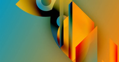 Soyut geometrik bileşim. Canlı renkler karışıyor, dinamik şekiller yaratıyor. Modern tasarım enerjiyi, hareketi, görsel ilgiyi çağrıştırıyor.