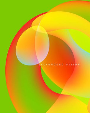 Canlı soyut tasarım. Üst üste binen daireler dinamik renk değişimleri yaratır. Sarı, turuncu, kırmızı, yeşil renkler kusursuz bir şekilde harmanlanır. Modern görsel element.