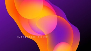 Soyut sıvı şekiller, canlı renklerin karışımı. Siyah arkaplan üzerinde turuncu, sarı, mor renkler. Modern tasarım ögesi.