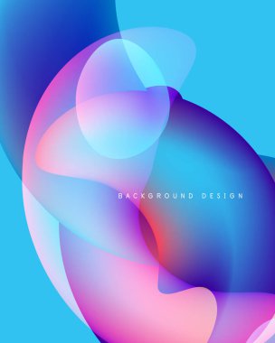 Soyut sıvı şekiller harmanlanarak canlı mavi, pembe ve mor renkler yaratır. Modern tasarım enerjiyi, hareketi, görsel ilgiyi çağrıştırıyor.