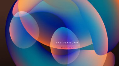 Soyut sıvı şekilleri örtüşür ve canlı renk değişimleri yaratır. Geçmişi karanlık, parlak şekilleri vurguluyor. Modern tasarım ögesi.