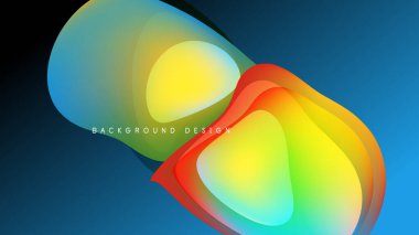 Soyut renkli şekiller örtüşür, dinamik görsel efekt yaratır. Gradyan renkler koyu arkaplana karşı düzgün bir şekilde harmanlanır. Modern tasarım ögesi.