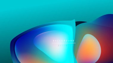 Soyut sıvı şekilleri canlı mavileri, portakalları harmanlıyor. Gradyan arka plan modern tasarım yaratır. Minimalist estetik, pürüzsüz geçişler mevcut.