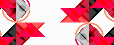 Geometrik desen kırmızı ve gri şekilleri tekrarlıyor. Minimalist tasarım, temiz çizgiler, simetrik kompozisyon. Modern estetik.