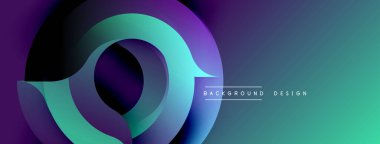 Soyut tasarım katmanlı daireler, canlı gradyanlar içerir. Teal, mor renkler kompozisyona hakim. Modern estetik, dinamik akış.
