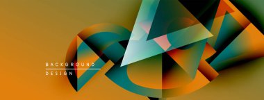 Soyut geometrik şekiller örtüşür, dinamik görsel efekt yaratır. Sıcak renkler baskın, havalı aksanlarla. Modern tasarım ögesi.