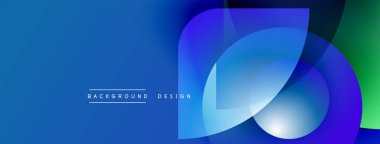 Soyut mavi arkaplan tasarımı katmanlı şekiller, gradyanlar içerir. Modern estetik, canlı renkler dinamik görsel etki yaratır.