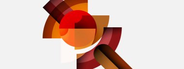 Soyut geometrik bileşim. Kırmızı, turuncu, kahverengi şekiller üst üste biniyor. Modern tasarım, basit formlar, dinamik düzenleme.