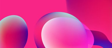 Soyut küreler örtüşüyor, canlı pembe, mor renkler yaratıyor. Yumuşak eğimler ışık, derinlik ve modern tasarım elementlerini önerir.