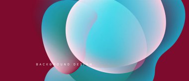 Soyut sıvı şekilleri örtüşür ve canlı renk değişimleri yaratır. Arka planda kestane rengi, deniz mavisi, turkuaz renkler var. Modern tasarım ögesi.