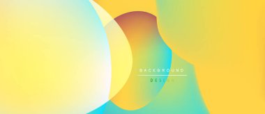 Soyut gradyanlar karışıyor, yumuşak renk geçişleri yaratıyor. Sarılar, portakallar, yeşiller sıvı şekiller oluşturur. Minimalist tasarım modern estetiği öneriyor.