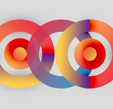 Üst üste binen renkli çemberler soyut sonsuzluk sembolü oluşturur. Parlak gradyanlar, pürüzsüz geçişler, mevcut modern tasarım elementleri.