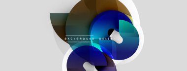 Soyut şekiller örtüşür, dinamik bileşim yaratır. Mavi, kahverengi, beyaz renkler tasarımda baskın. Modern estetik.