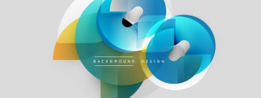 Soyut şekiller örtüşüyor, canlı renk değişimleri yaratıyor. Modern tasarım elementleri yenilik, teknoloji, akıcılık öneriyor. Temiz estetik.