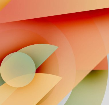 Soyut şekiller üst üste binerek sıcak renk değişimleri yaratıyor. Turuncu, sarı, yeşil renkler kompozisyona hakim. Minimalist tasarım modern estetiği çağrıştırıyor.