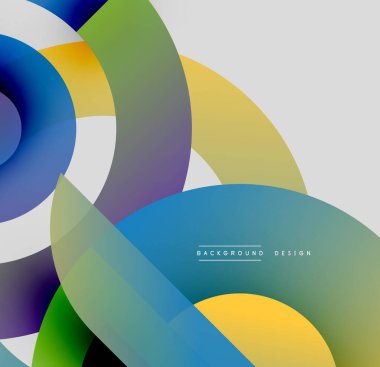 Soyut renkli çemberler çakışıyor. Modern tasarım canlı renkler, gradyanlar, pürüzsüz geçişler içerir. Minimalist estetik, temiz kompozisyon.