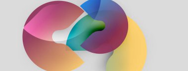 Soyut renkli şekiller çakışıyor ve sıvı formlar yaratıyor. Yumuşak eğimler renkleri harmanlıyor, hareket ve derinliği gösteriyor. Minimalist kompozisyon, hafif arkaplan.