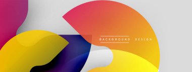 Soyut renkli şekiller örtüşür, dinamik görsel kompozisyon yaratır. Gradyan renkler düzgün bir şekilde harmanlanarak modern estetik sunuyor..