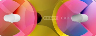 Soyut geometrik şekiller örtüşüyor, canlı renk eğimleri yaratıyor. Modern tasarım elementleri dinamik görsel deneyim önerir.