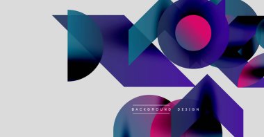 Soyut geometrik şekiller örtüşüyor, canlı renk eğimleri yaratıyor. Modern tasarım öğeleri akıcılık, dinamizm, yenilik.
