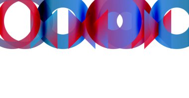 Soyut grafik tasarım, üst üste binen daireler. Kırmızı, mavi renkler dinamik görsel efekt yaratır. Minimalist kompozisyon, mevcut temiz çizgiler.