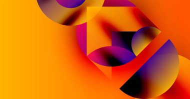 Soyut kompozisyon. Üst üste binen şekiller, canlı renkler, turuncu egemen. Modern tasarım, dinamik his, pürüzsüz gradyanlar mevcut.