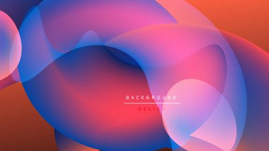 Soyut sıvı şekiller harmanlanarak canlı renk değişimleri yaratır. Pembe, mavi, turuncu renkler koyu arkaplana hakim. Modern tasarım ögesi.