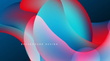 Soyut sıvı şekilleri üst üste binerek canlı mavi, kırmızı ve cyan gradyanlar oluşturur. Koyu arkaplan aydınlığı ve modern estetiği arttırır..