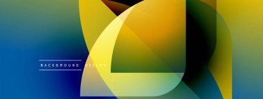 Soyut renkli tasarım. Üst üste binen şekiller dinamik görsel efekt yaratır. Gradyan renkler düzgün bir şekilde harmanlanarak modern estetik sunuyor..