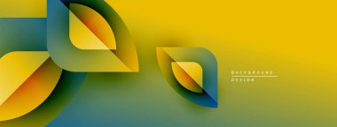 Soyut geometrik şekiller örtüşür, canlı gradyanlar yaratır. Sarılar, yeşiller, maviler güzelce harmanlanır. Arka planlar için modern tasarım ögesi.