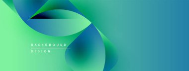 Soyut gradyanlar harmanlanarak sıvı şekiller oluşturur. Yeşil, mavi renkler dizaynın baskın rengidir. Hareketi ve derinliği gösterir. Mevcut en küçük metin.