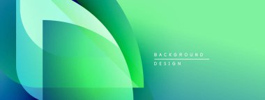 Soyut gradyan şekiller örtüşüyor, canlı yeşil, mavi renkler yaratıyor. Metin arkaplan tasarımlı minimalist tasarım görünür.