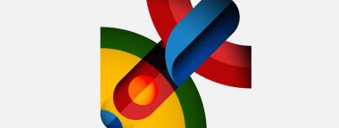 Soyut şekiller örtüşür, dinamik bileşim yaratır. Parlak renkler tasarıma hükmediyor. Hareketi ve enerjiyi akla getiriyor. Modern estetik.