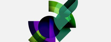 Üst üste binen renkli şekiller içeren soyut bir kompozisyon. Yeşiller, morlar tasarıma egemen olur, dinamik görsel efekt yaratır. Modern, minimalist estetik.