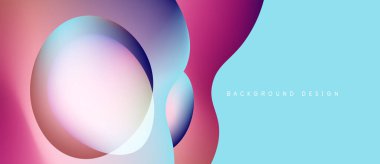 Soyut eğimler katmanlı daireler, eğriler oluşturur. Mavi, pembe, mor renkler düzgün bir şekilde harmanlanır. Arka planlar için modern tasarım ögesi.