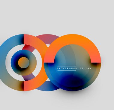 Soyut daireler örtüşüyor, canlı renk eğimleri yaratıyor. Modern tasarım elementleri teknoloji, yenilik, dinamizm öneriyor.