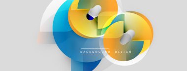 Soyut renkli tasarım. Üst üste binen şekiller dinamik görsel efekt yaratır. Çeşitli projeler için modern arkaplan.