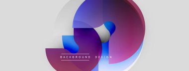 Soyut tasarım, üst üste binen daireler, canlı mavi, mor renkler. Minimalist tarz, modern estetik, temiz kompozisyon. Arkaplan ögeleri dinamik görsel etki yaratır.