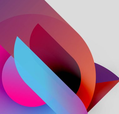 Soyut kompozisyon. Üst üste binen kıvrımlı şekiller dinamik görsel efekt yaratır. Renkler karışır, değişkenler oluşur, gölgeler oluşur. Modern tasarım.