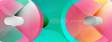 Soyut dinamik kompozisyon. Üst üste binen daireler, gradyanlar, modern tasarım elementleri canlı görsel deneyimler yaratır. Yumuşak geçişler, parlak renkler.