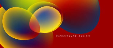 Soyut canlı tasarım, üst üste binen renkli daireler. Kırmızı arkaplan karşıtlık sağlar, metin arkaplan tasarımı okur.