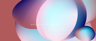 Soyut şekiller örtüşür, yumuşak eğimler yaratır. Pembe, mavi, mor renkler tasarımda baskın. Minimalist estetik, modern his.