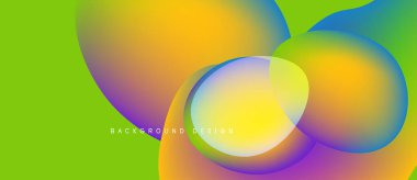 Soyut sıvı şekilleri örtüşür ve canlı renk değişimleri yaratır. Yeşil kireç, turuncu, mor ve mavi renkleri tamamlar. Modern tasarım ögesi.