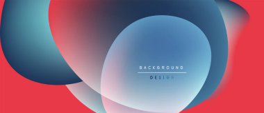 Soyut sıvı şekilleri örtüşür, canlı kırmızı ve mavi renkler yaratır. Metin, kompozisyon içinde arkaplan tasarımı okur. Modern, minimalist estetik.