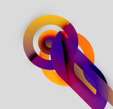 Soyut kompozisyon üst üste binen renkli şekiller içerir. Gradyan renkler harmanlanır ve dinamik görsel ilgi yaratır. Modern tasarım elemanları.