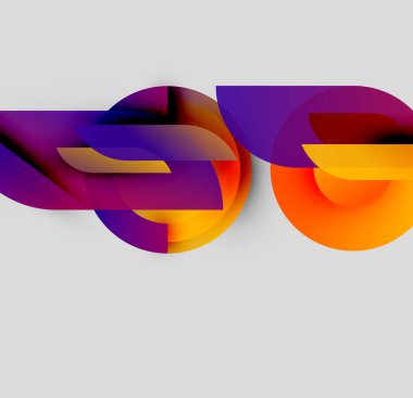 Soyut dizayn özellikleri üst üste binen kurdeleler. Mor, turuncu renkler dinamik görsel efekt yaratır. Modern, şık bir sunum.